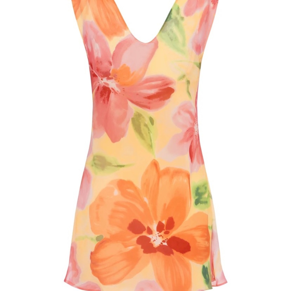 With Jean Floral Mini Dress - Orange and Pink